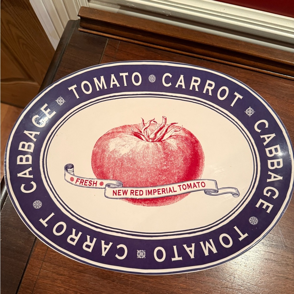 Cracker Barrel Red and Navy Oval Tomato Serving Platter
